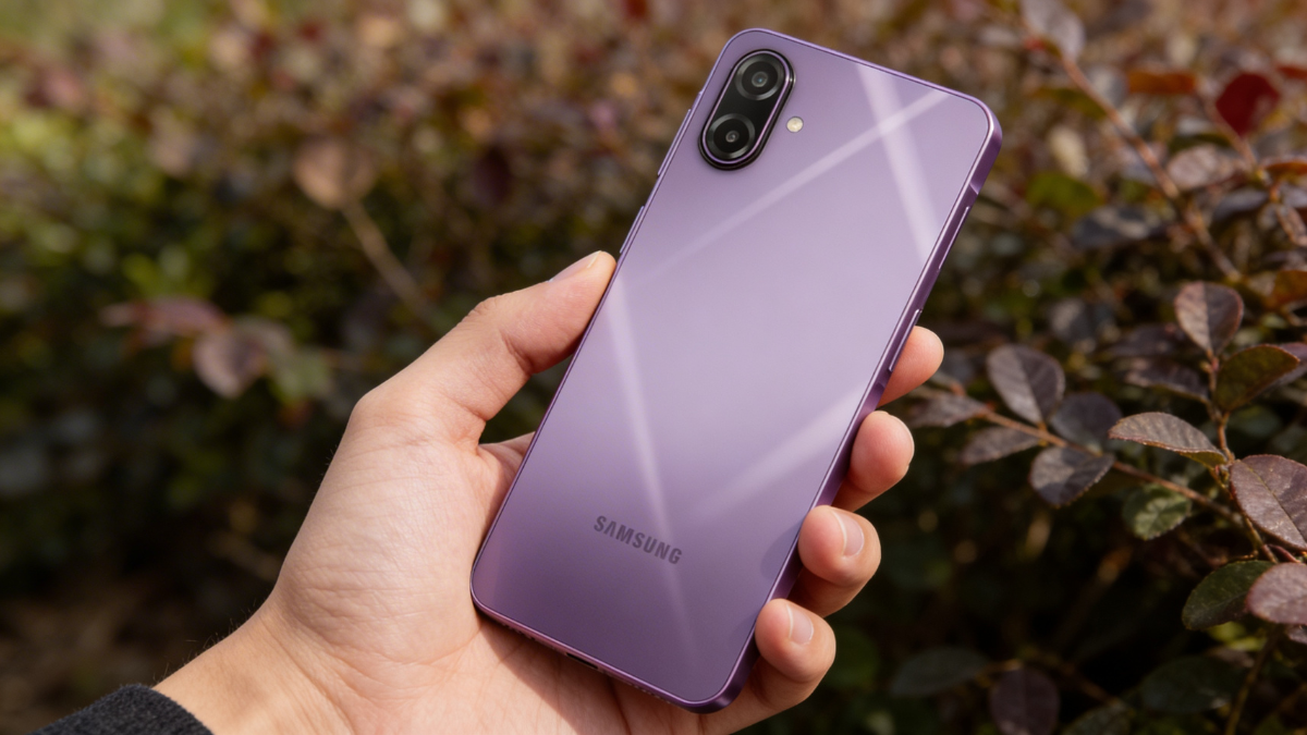 Samsung Galaxy M17e holding by hand 