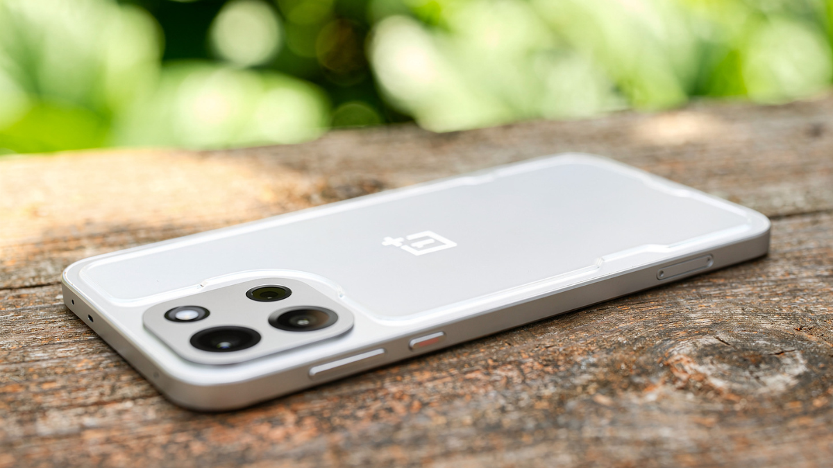 OnePlus Nord 6 on a marble in forest