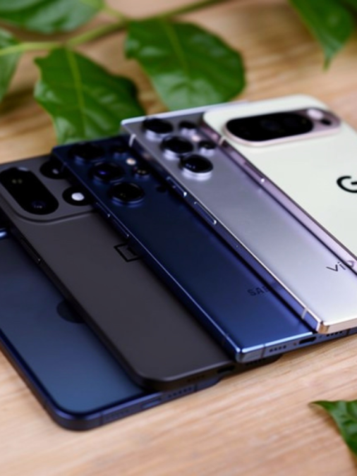 Stacked view of the top Android smartphones of 2026 highlighting camera modules and slim chassis designs.